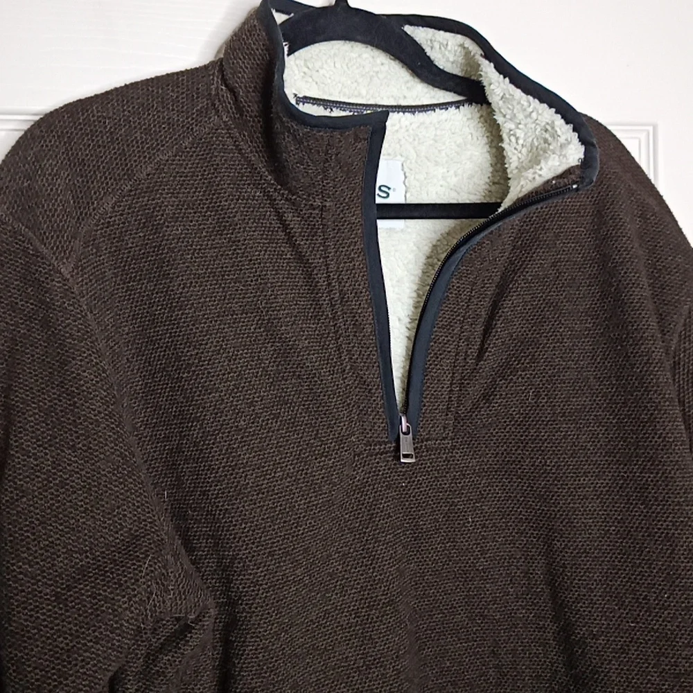 Orvis Men 1/4 Zip Sherpa Lined Chocolate Brown Sweater Jacket Pullover P…